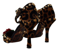 Thumbnail for Brown Embellished Leopard Print Heels Shoes