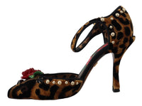 Thumbnail for Brown Embellished Leopard Print Heels Shoes