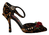 Thumbnail for Brown Embellished Leopard Print Heels Shoes