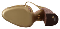 Thumbnail for Pink Gold Leather Crystal Pumps T-strap Shoes