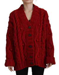 Thumbnail for Elegant Red Virgin Wool Cardigan