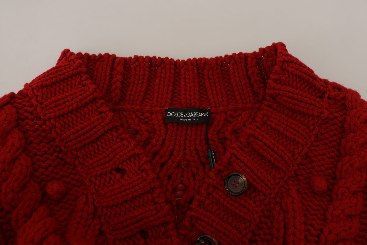 Elegant Red Virgin Wool Cardigan