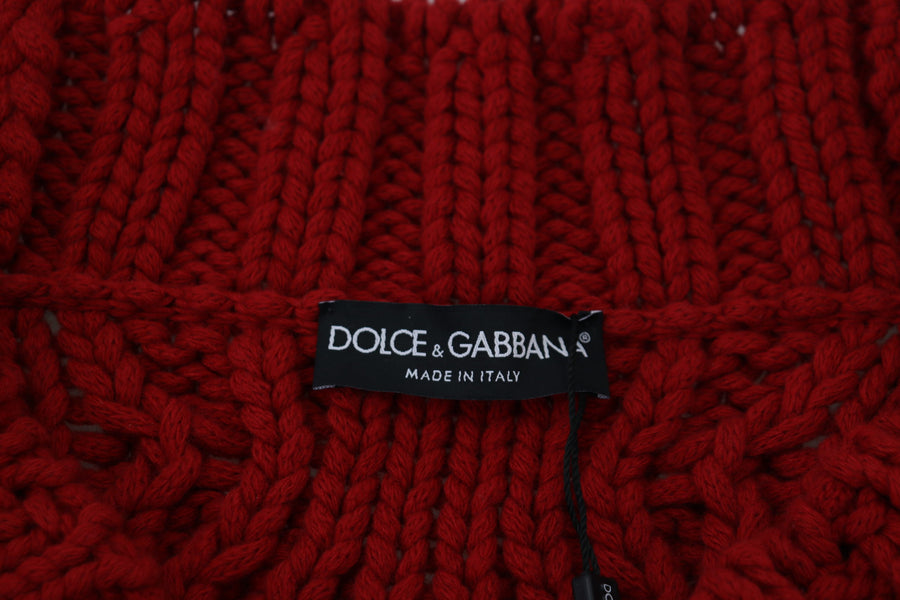 Elegant Red Virgin Wool Cardigan