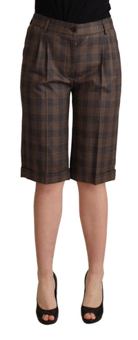 Thumbnail for Checkered Wool Bermuda Shorts in Brown