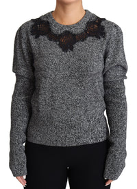 Thumbnail for Elegant Grey Cashmere Lace-Trim Sweater