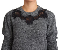 Thumbnail for Elegant Grey Cashmere Lace-Trim Sweater