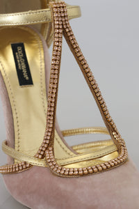 Thumbnail for Pink Crystal T-strap Heels Pumps Shoes