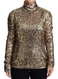 Thumbnail for Sequined Turtleneck Full Zip Sweater in Brown