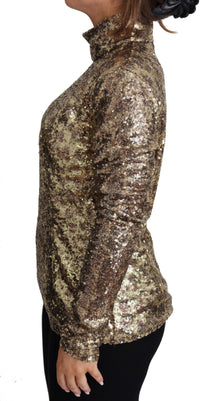 Thumbnail for Sequined Turtleneck Full Zip Sweater in Brown