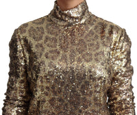 Thumbnail for Sequined Turtleneck Full Zip Sweater in Brown