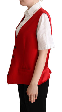 Thumbnail for Elegant Red Virgin Wool Sleeveless Vest