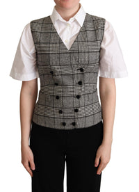 Thumbnail for Elegant Checkered Gray Silk Blend Vest