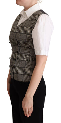 Thumbnail for Elegant Checkered Gray Silk Blend Vest