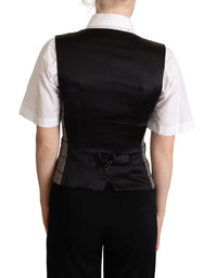 Thumbnail for Elegant Checkered Gray Silk Blend Vest