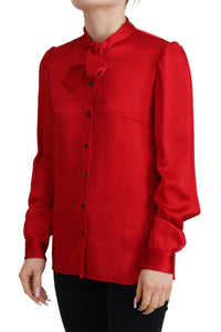 Thumbnail for Elegant Red Ascot Collar Blouse