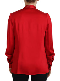 Thumbnail for Elegant Red Ascot Collar Blouse