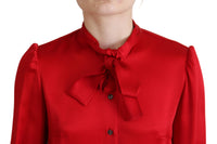 Thumbnail for Elegant Red Ascot Collar Blouse