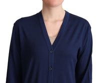 Thumbnail for Elegant Virgin Wool Blue Cardigan