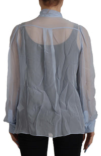 Thumbnail for Elegant Silk Ascot Collar Blouse in Light Blue