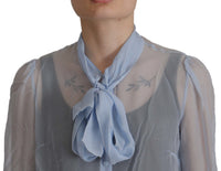 Thumbnail for Elegant Silk Ascot Collar Blouse in Light Blue