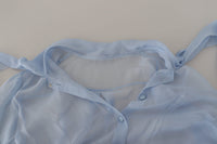 Thumbnail for Elegant Silk Ascot Collar Blouse in Light Blue