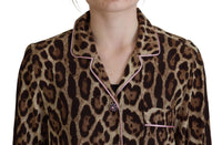 Thumbnail for Elegant Silk Leopard Print Collared Top