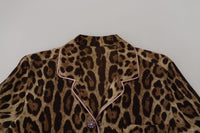 Thumbnail for Elegant Silk Leopard Print Collared Top