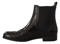 Thumbnail for Elegant Black Ankle Wingtip Oxford Boots