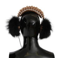 Thumbnail for Gold Black Crystal Embellished Headphones