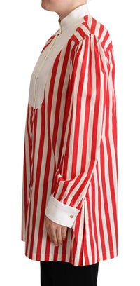 Thumbnail for Elegant Red and White Stripe Cotton Polo Top