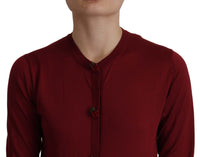 Thumbnail for Elegant Maroon Silk Button Front Sweater