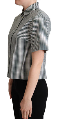 Thumbnail for Elegant Checkered Cotton Polo Top