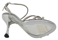 Thumbnail for Silver Leather Ankle Strap Sandals with Crystals