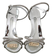 Thumbnail for Silver Leather Ankle Strap Sandals with Crystals