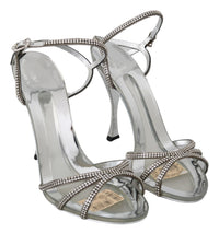 Thumbnail for Silver Leather Ankle Strap Sandals with Crystals