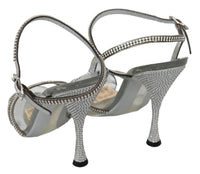 Thumbnail for Silver Leather Ankle Strap Sandals with Crystals
