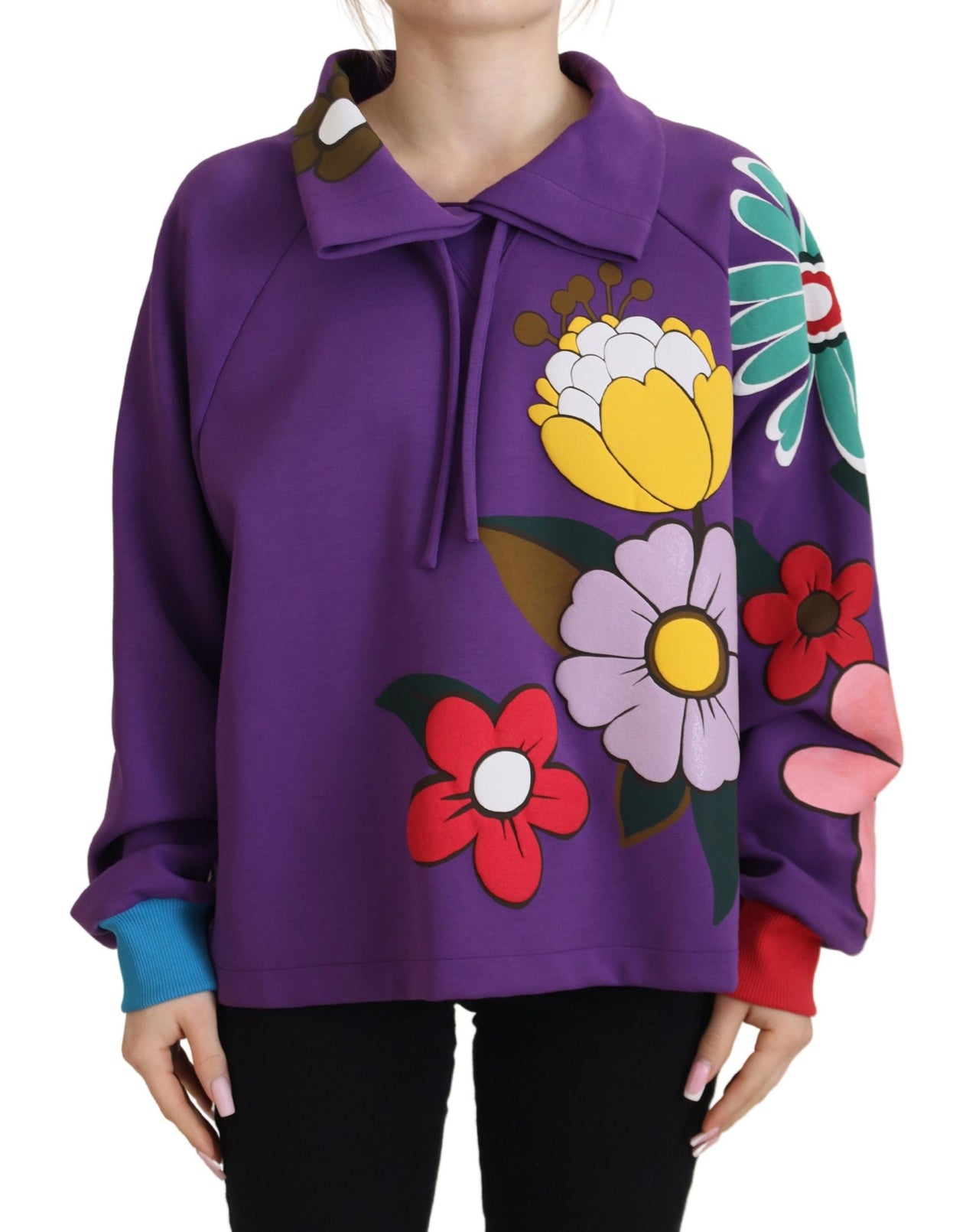 Elegant Purple Floral Pullover Sweater