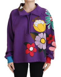 Thumbnail for Elegant Purple Floral Pullover Sweater