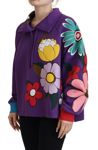 Thumbnail for Elegant Purple Floral Pullover Sweater