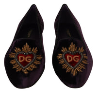 Thumbnail for Chic Purple Velvet Loafers with Heart Detail