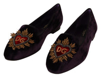 Thumbnail for Chic Purple Velvet Loafers with Heart Detail