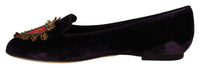 Thumbnail for Chic Purple Velvet Loafers with Heart Detail