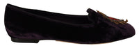 Thumbnail for Chic Purple Velvet Loafers with Heart Detail