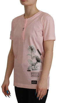 Thumbnail for Floral Henley Cotton Tee in Pink