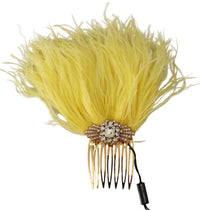 Thumbnail for Crystal Gold Hair Comb with Yellow Ostrich Feather