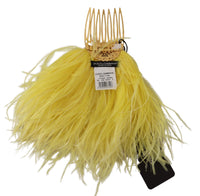 Thumbnail for Crystal Gold Hair Comb with Yellow Ostrich Feather