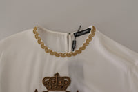 Thumbnail for Elegant Silk Blouse with Gold Crown Embroidery