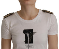 Thumbnail for White Black Roses Crewneck Cotton  T-shirt