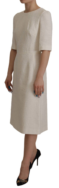 Thumbnail for Exquisite Jacquard Midi Dress in White