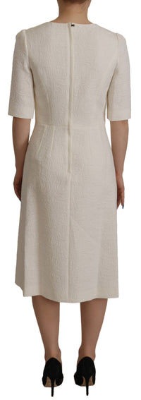 Thumbnail for Exquisite Jacquard Midi Dress in White